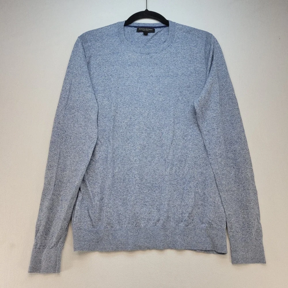 Banana Republic Sweater Mens Medium Blue Silk Linen Crewneck Lightweight Knit